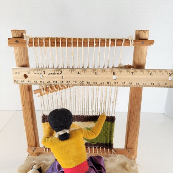 Handmade Native American Woman Weaving Loom Diorama Folk Art Figurine 10" Doll - Picture 7 of 16